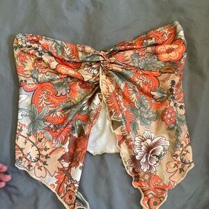 Floral Orange and Beige Scarf Top